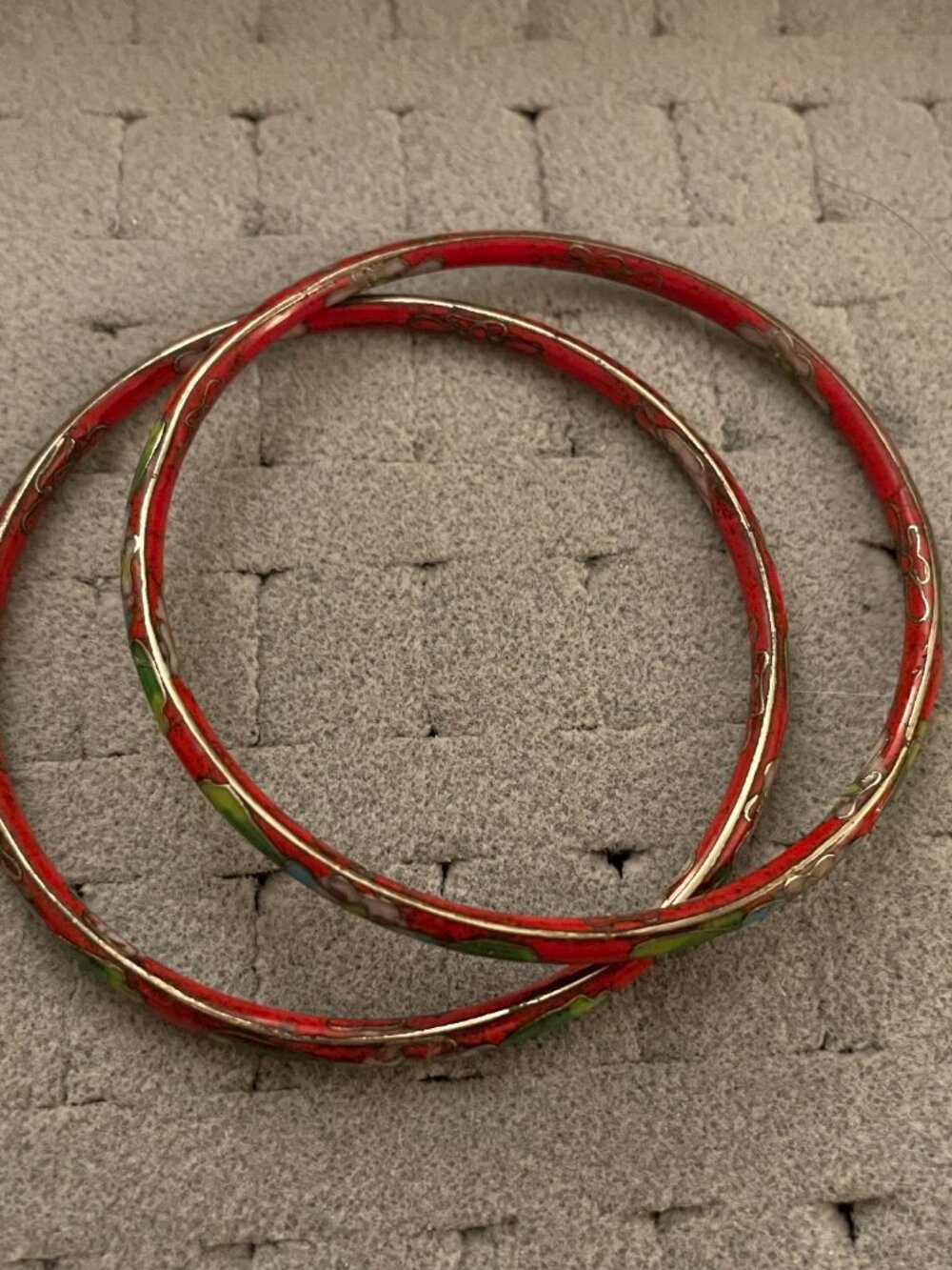 Vintage Jewelry Bundle Set of 2 Red Cloisonne Bangles 1960s Retro 20 grams Boho - Picture 2 of 14